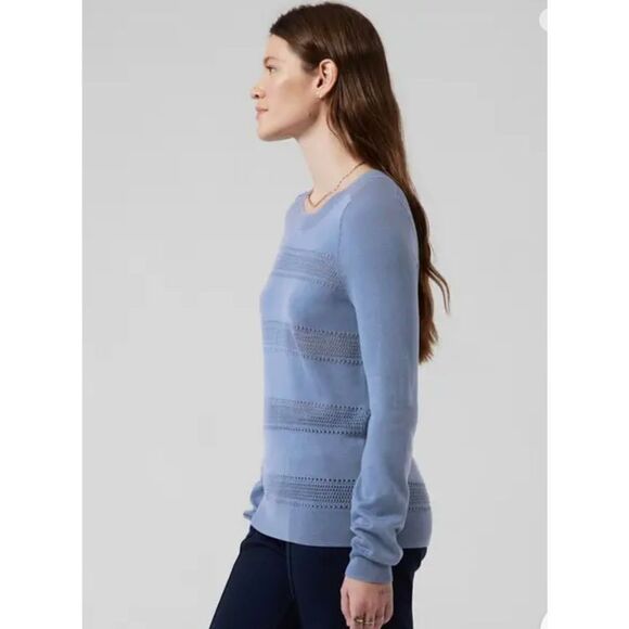 Athleta Pointelle Crew Neck Sweater Cottage Blue sz L EUC - Picture 2 of 8
